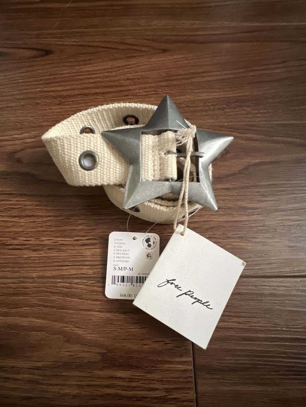 Free People Star Buckle Webbed Canvas Belt in Sea Salt Neutral